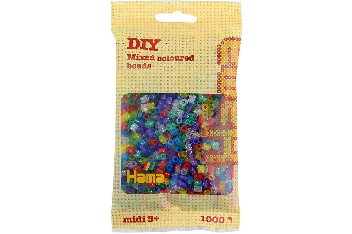 Hama midi perler 1000stk transp. glitter mix